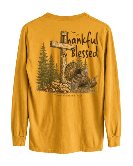 Thankful And Blessed Turkeys Long-sleeve - Gold