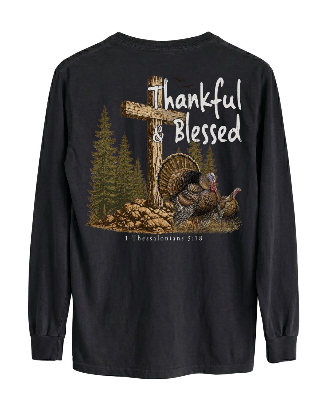 Thankful And Blessed Turkeys Long-sleeve - Black