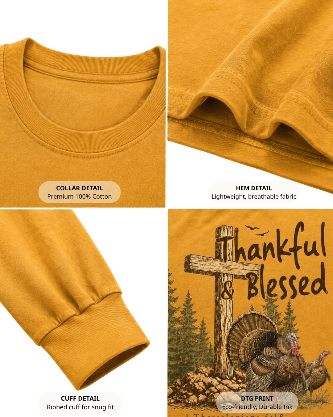 Thankful And Blessed Turkeys Long-sleeve - Gold details