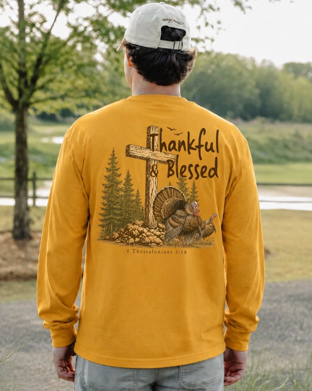Thankful And Blessed Turkeys Long-sleeve - Gold lifestyle