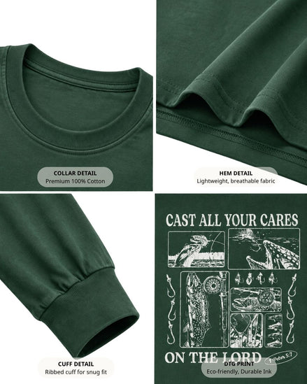Trout Fishing Faith-Based Long-sleeve - Forest Green details