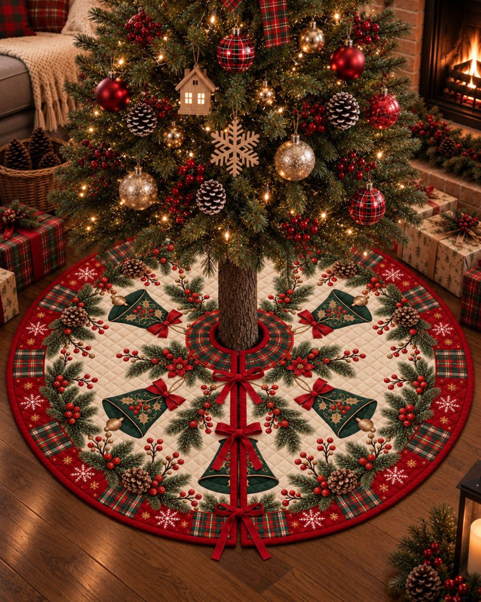 Vintage Symmetry Quilted Christmas Tree Skirt