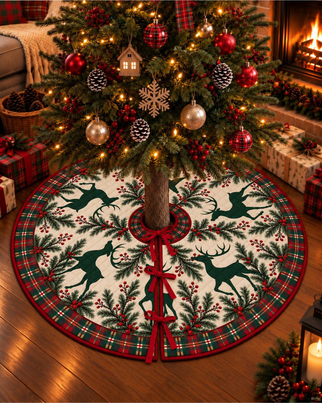 Vintage Symmetry Quilted Christmas Tree Skirt