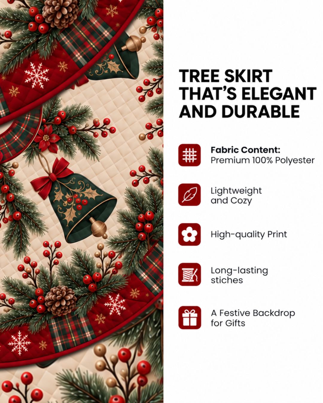 Vintage Symmetry Quilted Christmas Tree Skirt