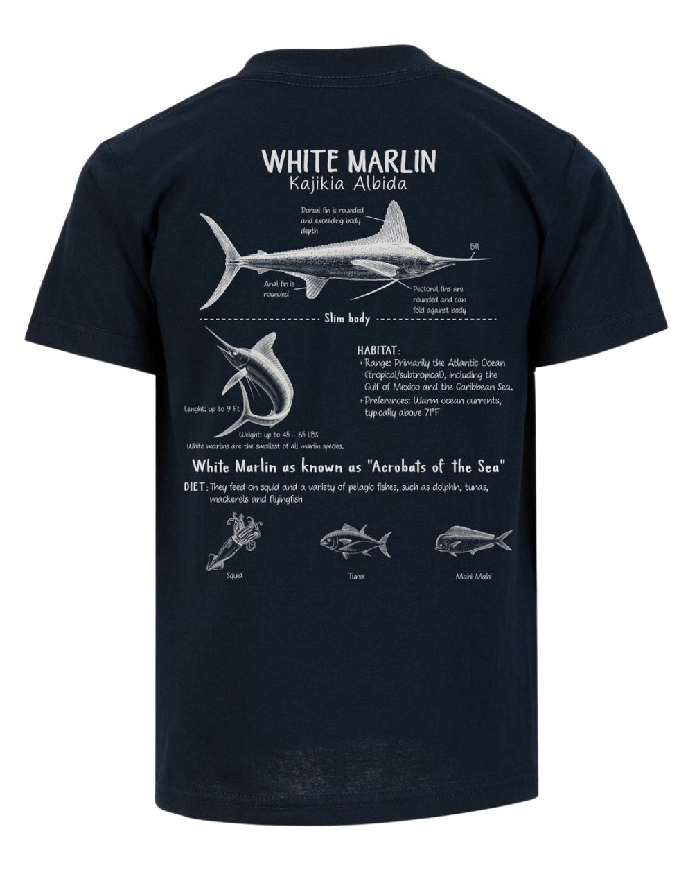 White Marlin Anatomy Blueprint T-shirt