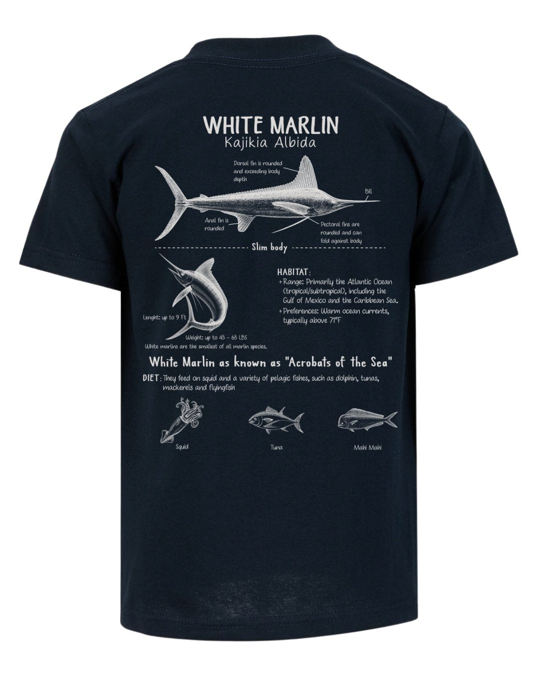 White Marlin Anatomy Blueprint T-shirt