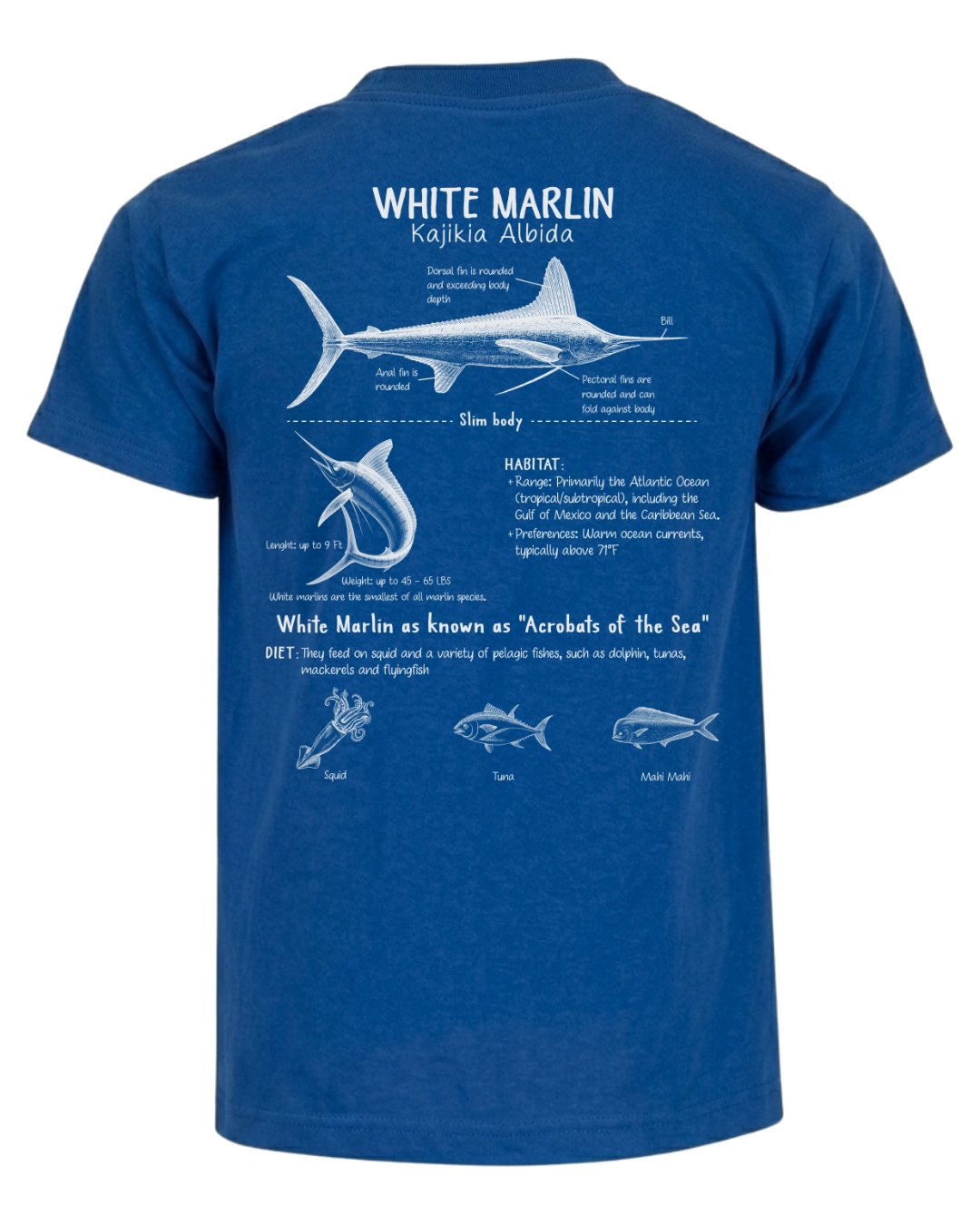 White Marlin Anatomy Blueprint T-shirt