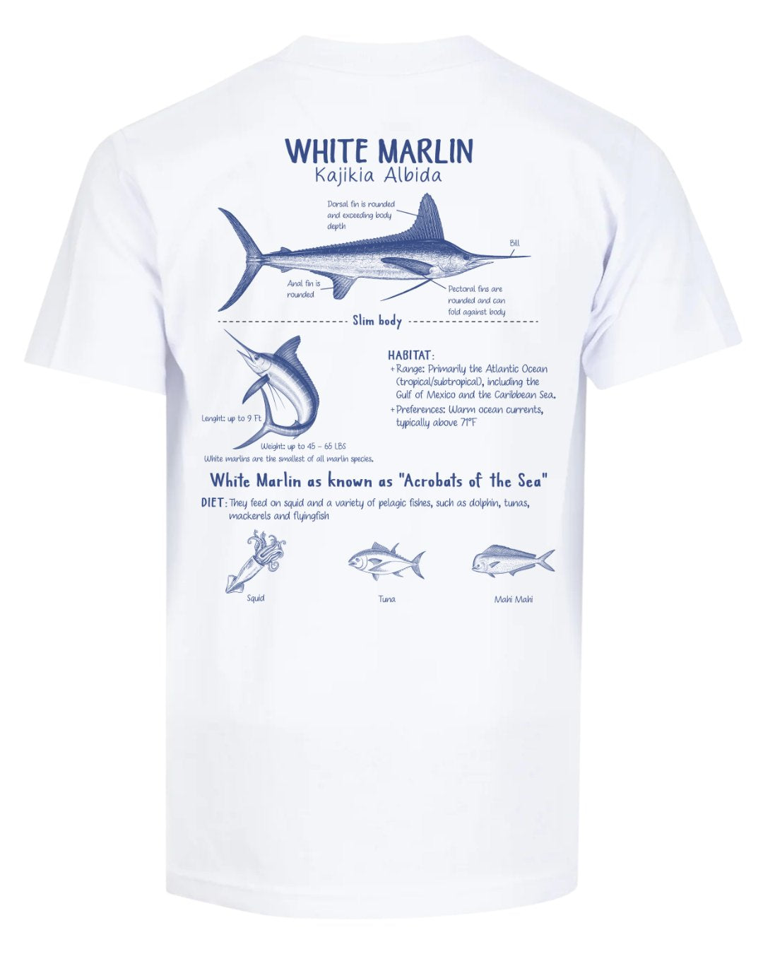 White Marlin Anatomy Blueprint T-shirt