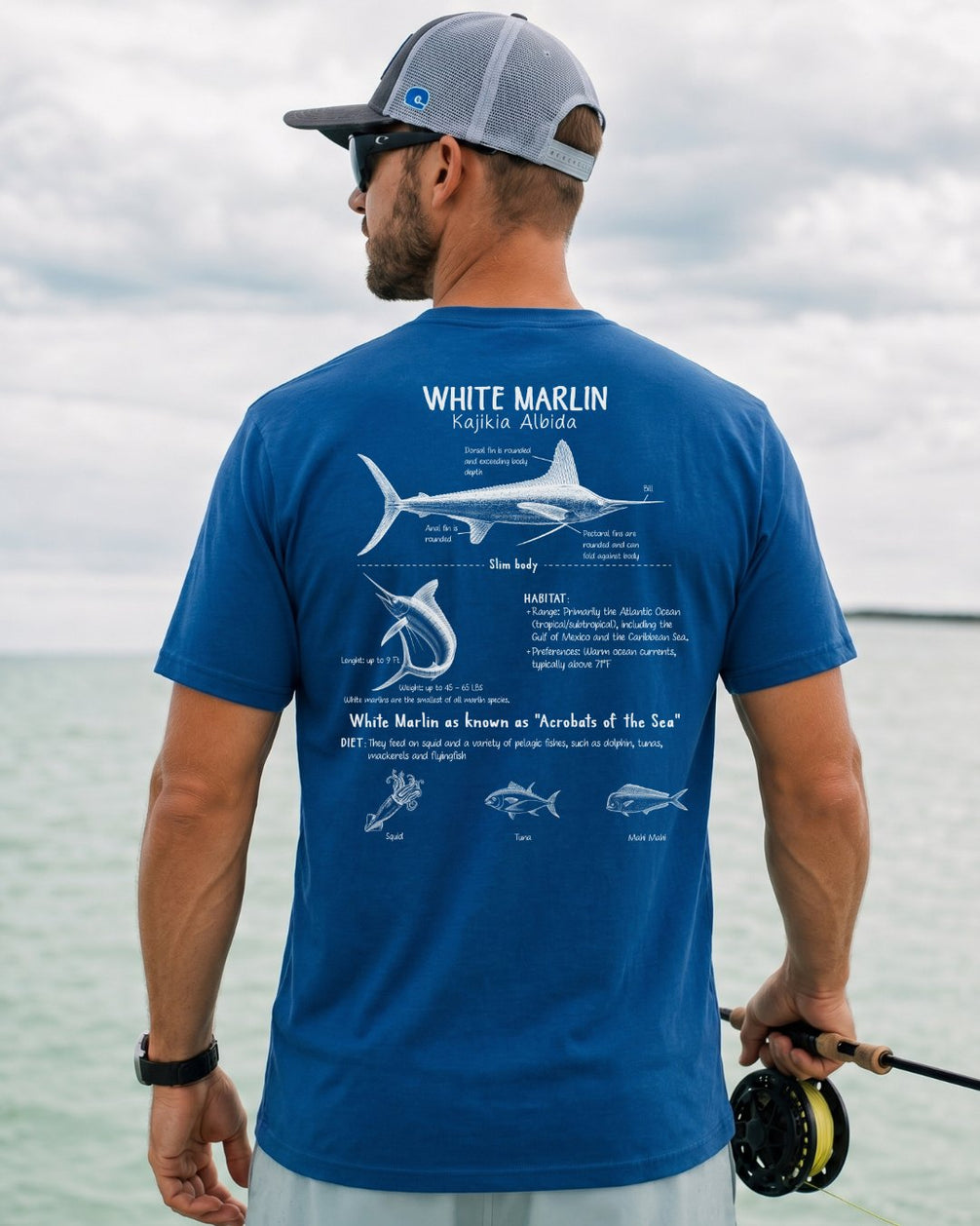 White Marlin Anatomy Blueprint T-shirt