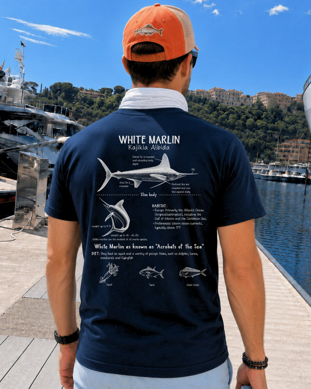 White Marlin Anatomy Blueprint T-shirt