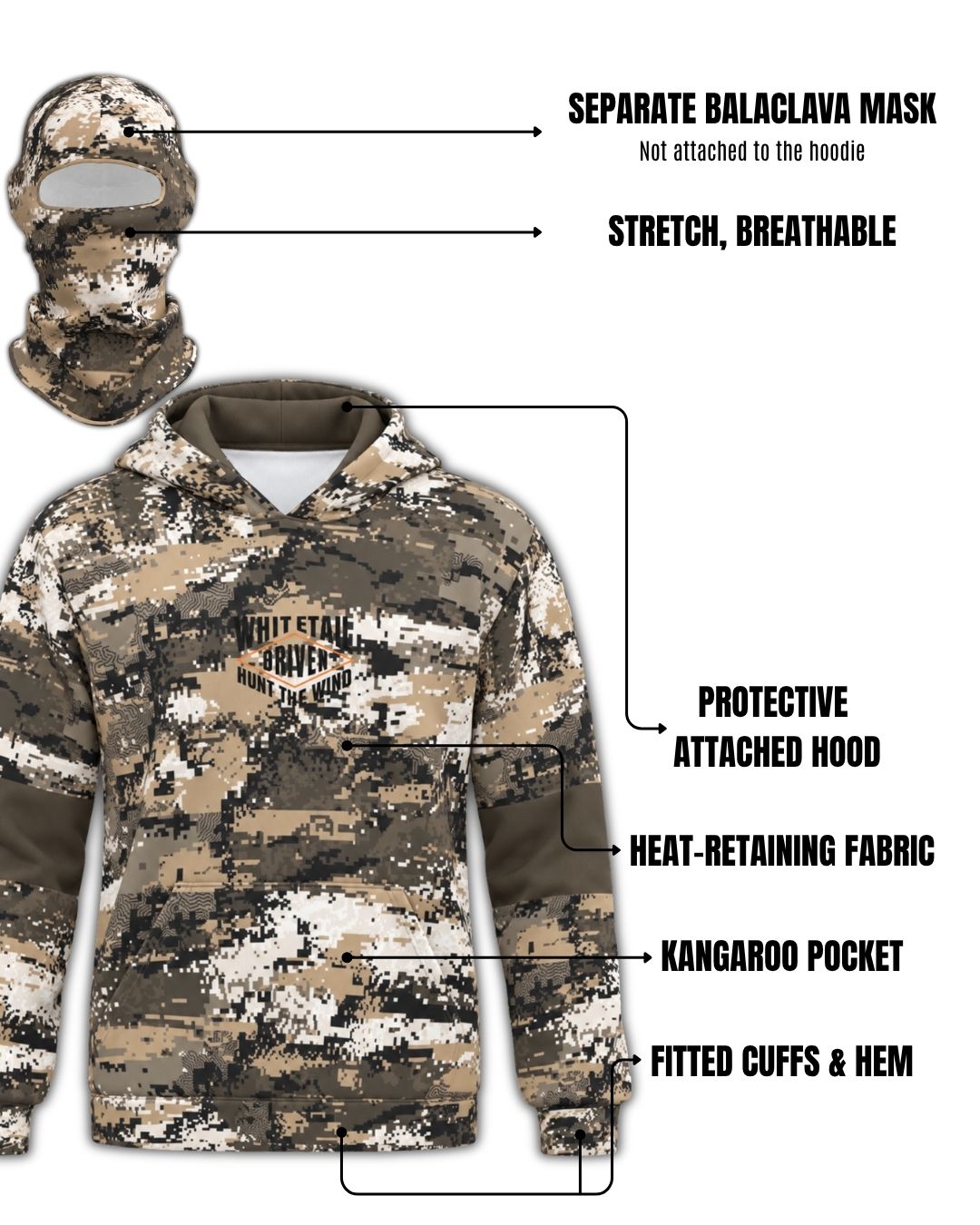 Whitetail Driven Camo Balaclava Hoodie