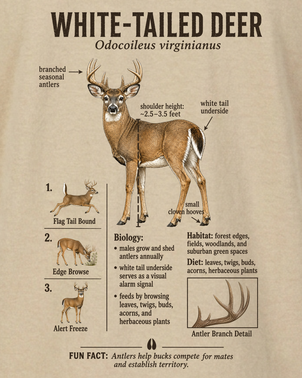 Wildlife Facts White-tailed Deer T-shirt
