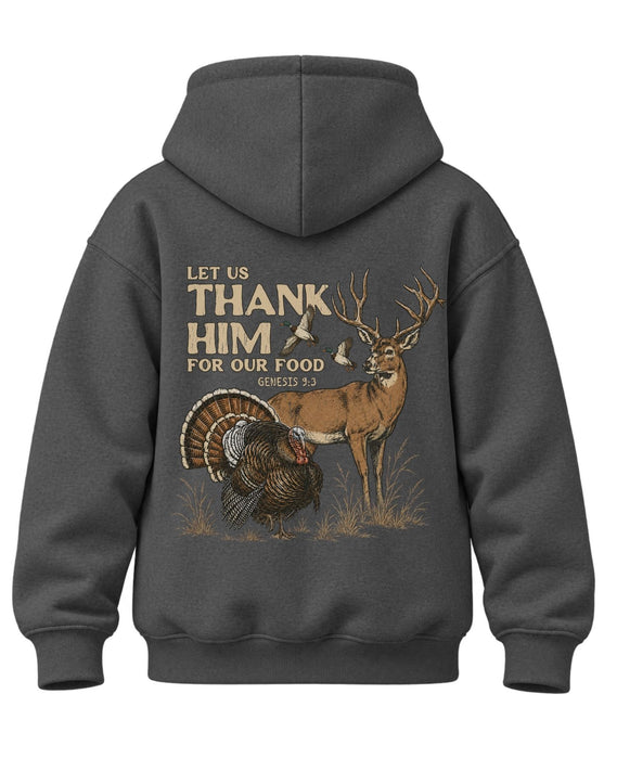Youth Let us Thank Him for our food Hoodie — CHARCOAL