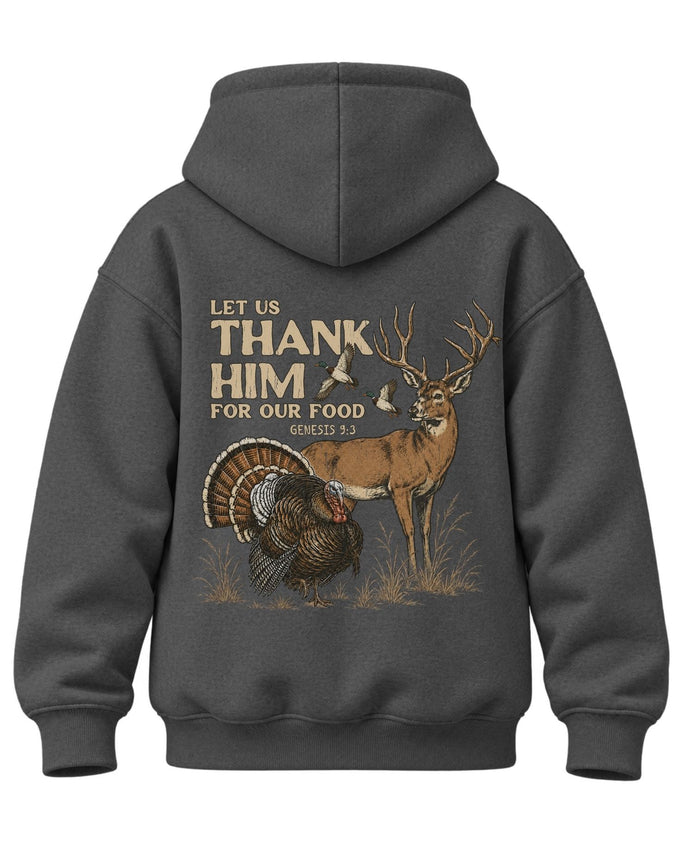 Youth Let us Thank Him for our food Hoodie — CHARCOAL