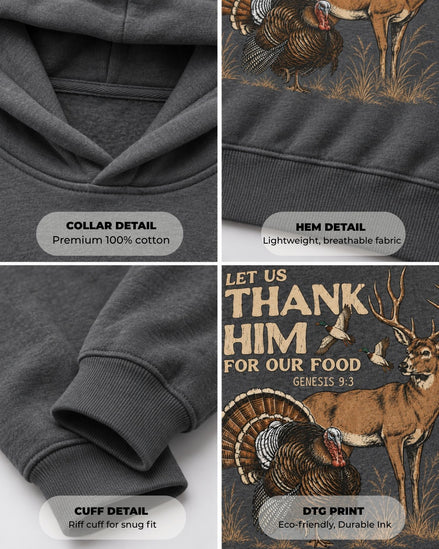 Youth Let us Thank Him for our food Hoodie — CHARCOAL