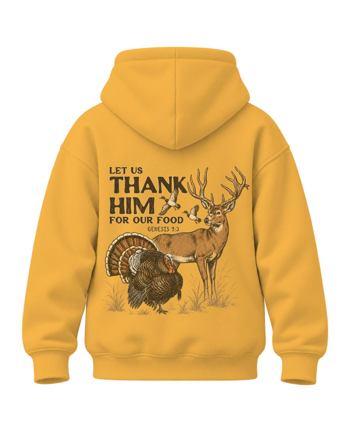 Youth Let us Thank Him for our food Hoodie — GOLD