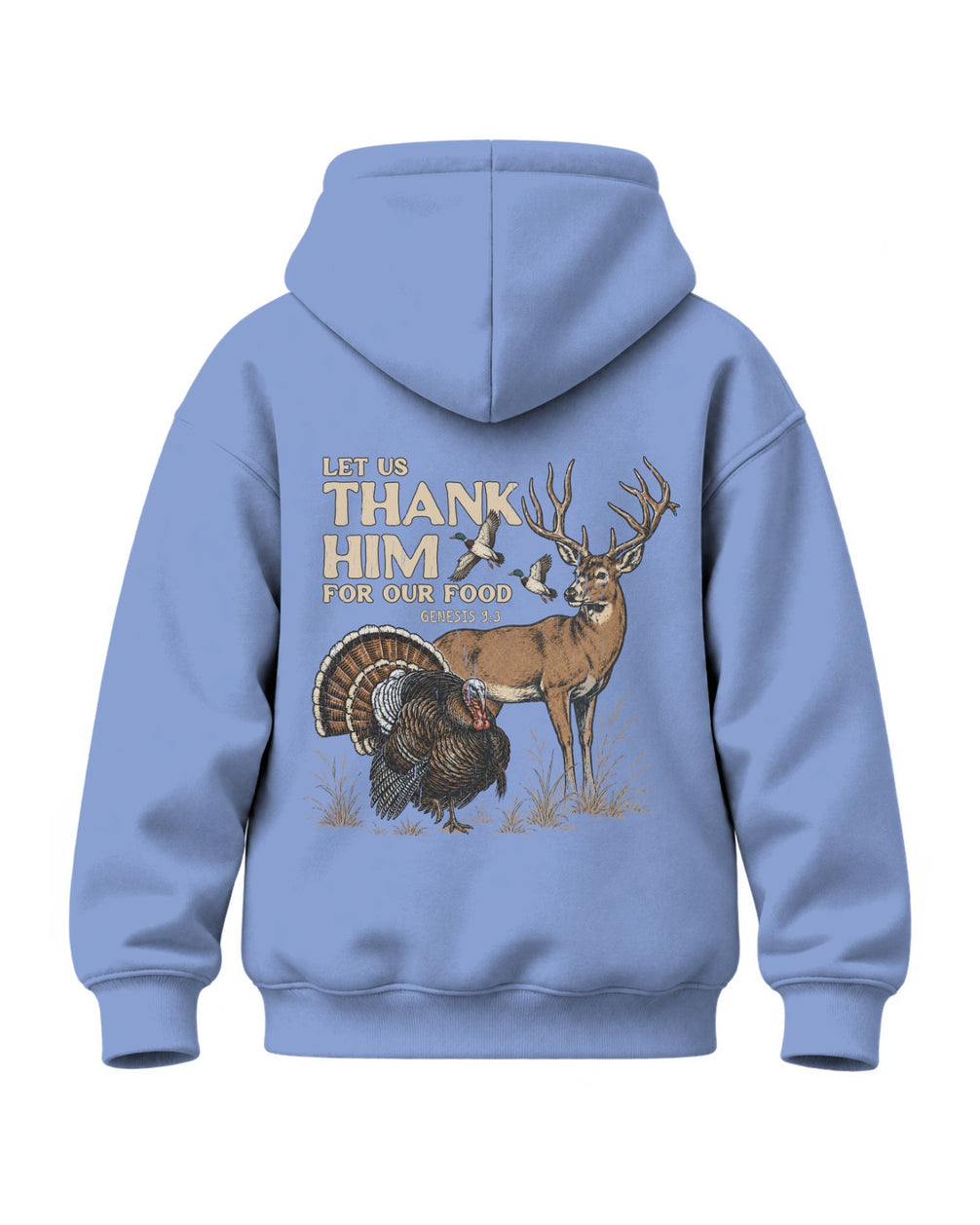 Youth Let us Thank Him for our food Hoodie — CAROLINA BLUE