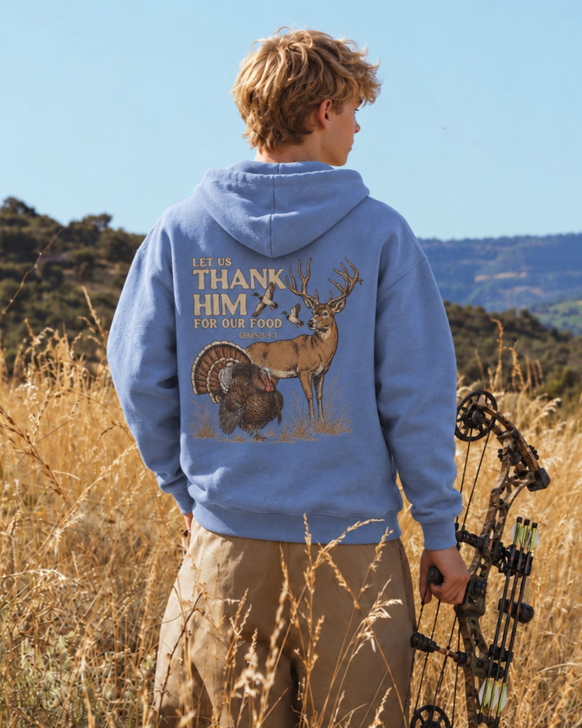 Youth Let us Thank Him for our food Hoodie — CAROLINA BLUE