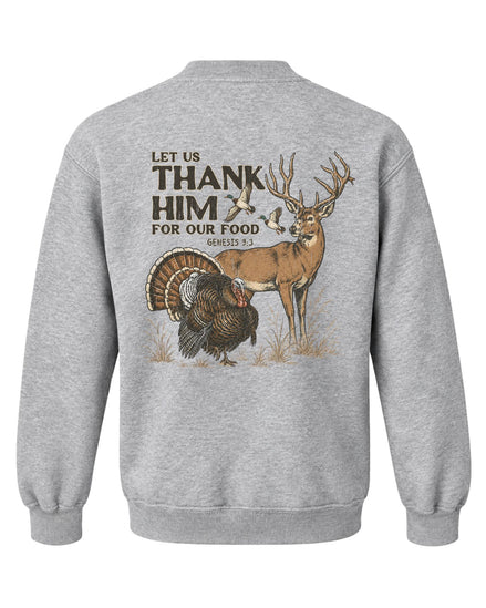 Youth Let us Thank Him for our food Sweatshirt — SPORT GREY