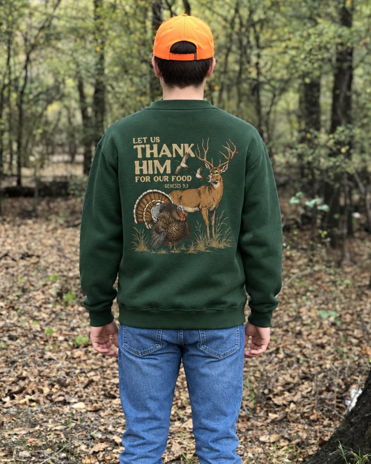 Youth Let us Thank Him for our food Sweatshirt — FOREST GREEN