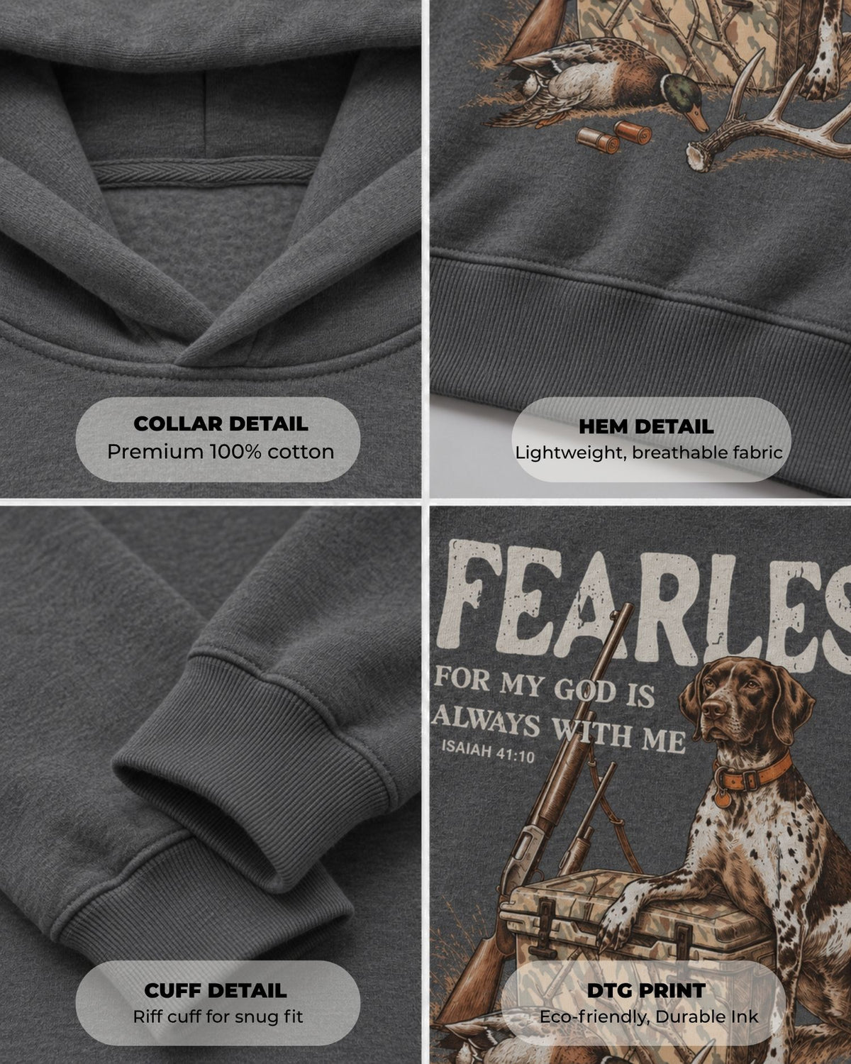 Youth Fearless Christian Hunter Hoodie — CHARCOAL