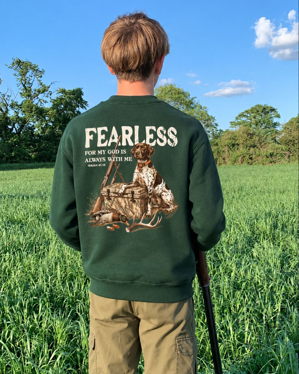 Youth Fearless Christian Hunter Sweatshirt — FOREST GREEN