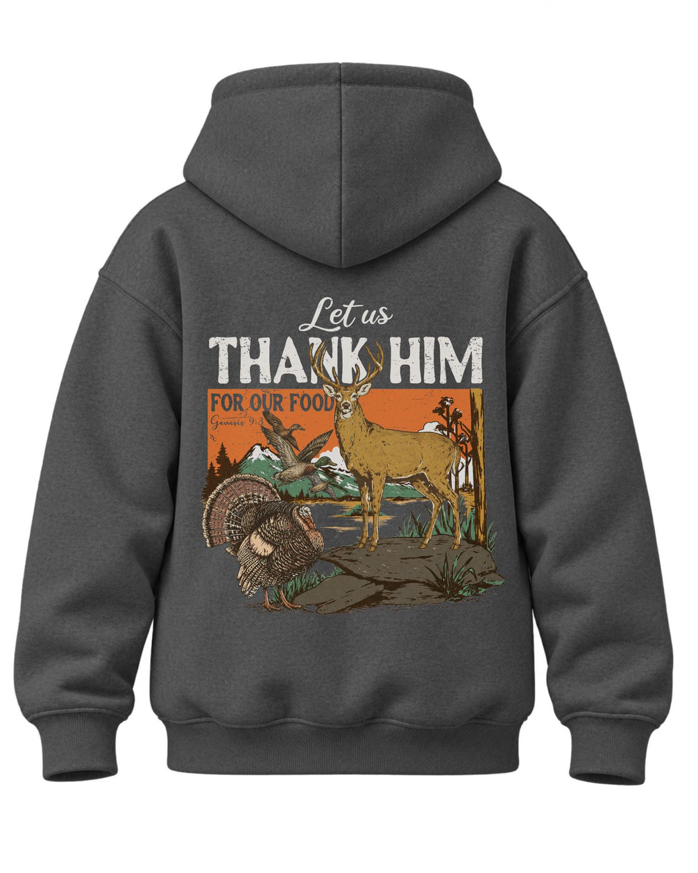 Youth Outdoors Thank Him Hoodie — CHARCOAL
