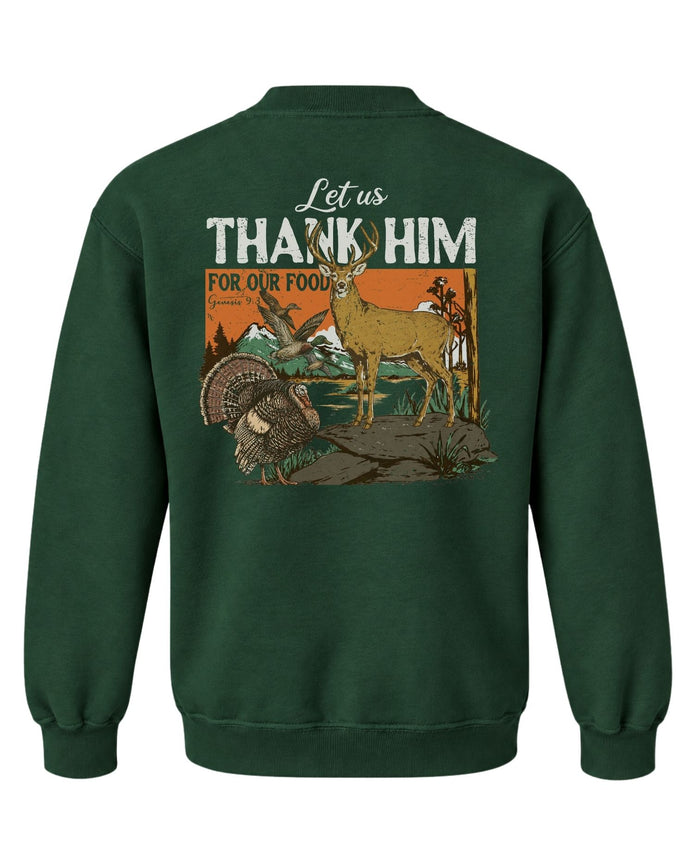 Youth Outdoors Thank Him Sweatshirt — FOREST GREEN