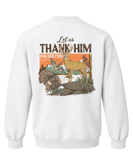 Youth Outdoors Thank Him Sweatshirt — WHITE
