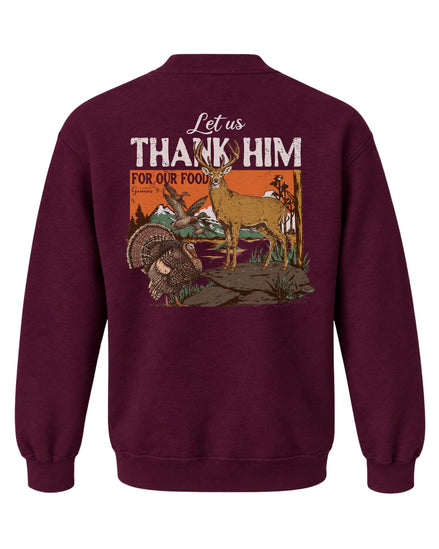 Youth Outdoors Thank Him Sweatshirt — MAROON