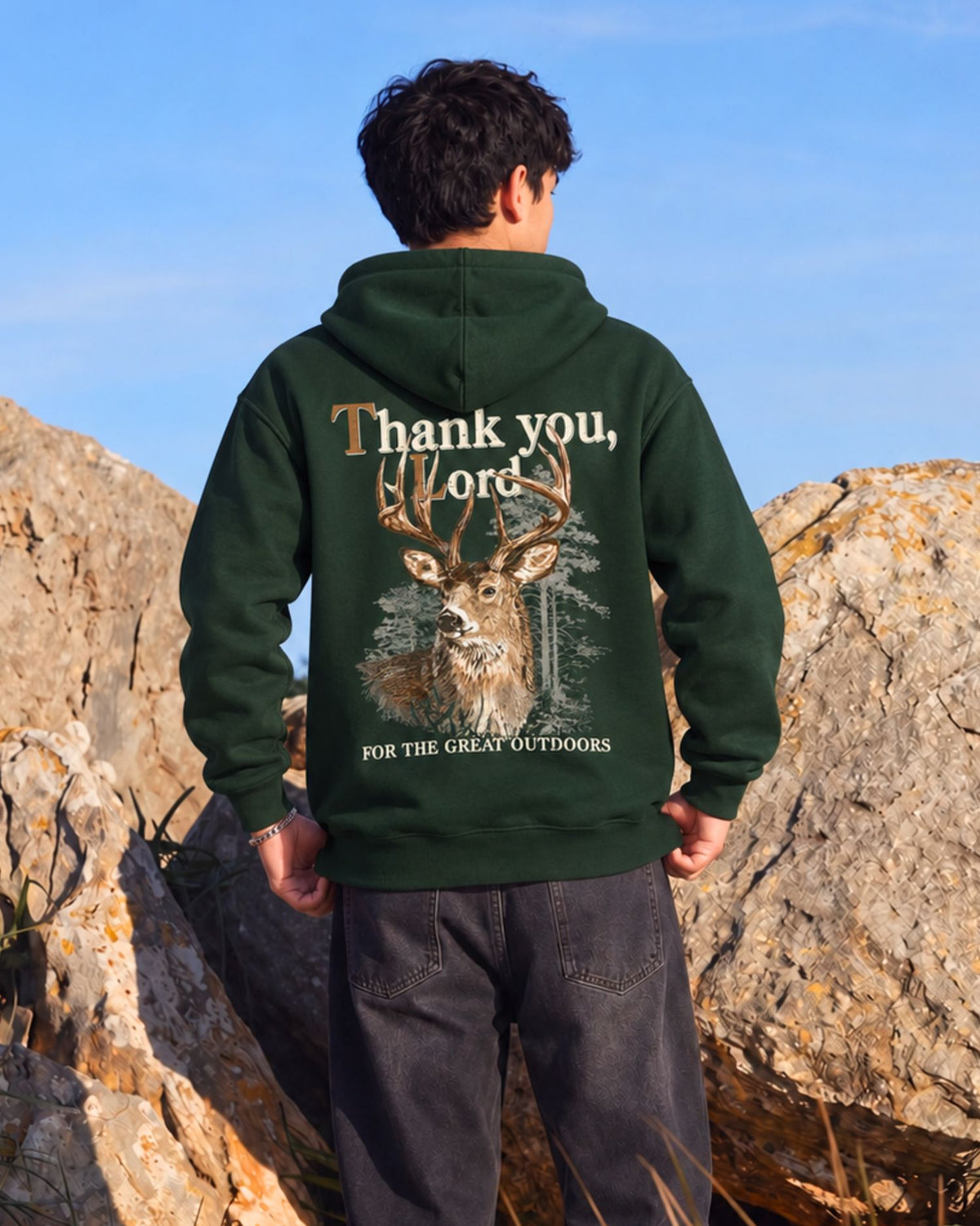 Youth Great Outdoors Faith Hoodie — FOREST GREEN