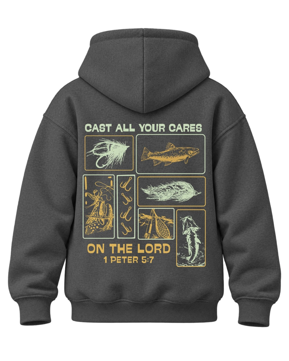 Youth Faith & Fishing "Cast Your Cares" Hoodie — CHARCOAL