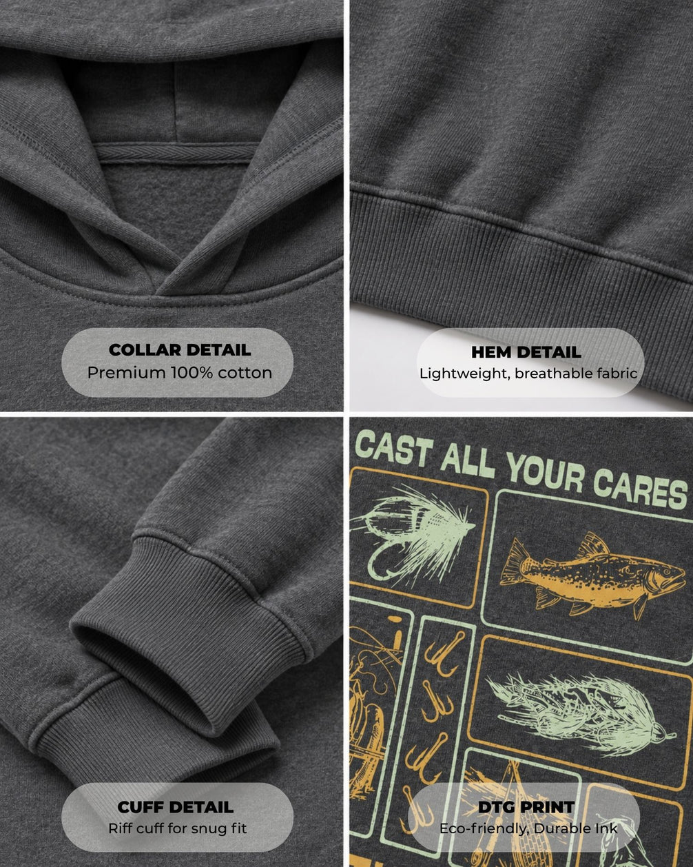 Youth Faith & Fishing "Cast Your Cares" Hoodie — CHARCOAL
