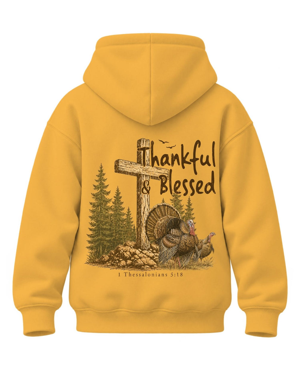 Youth Thankful And Blessed Turkeys Hoodie — GOLD