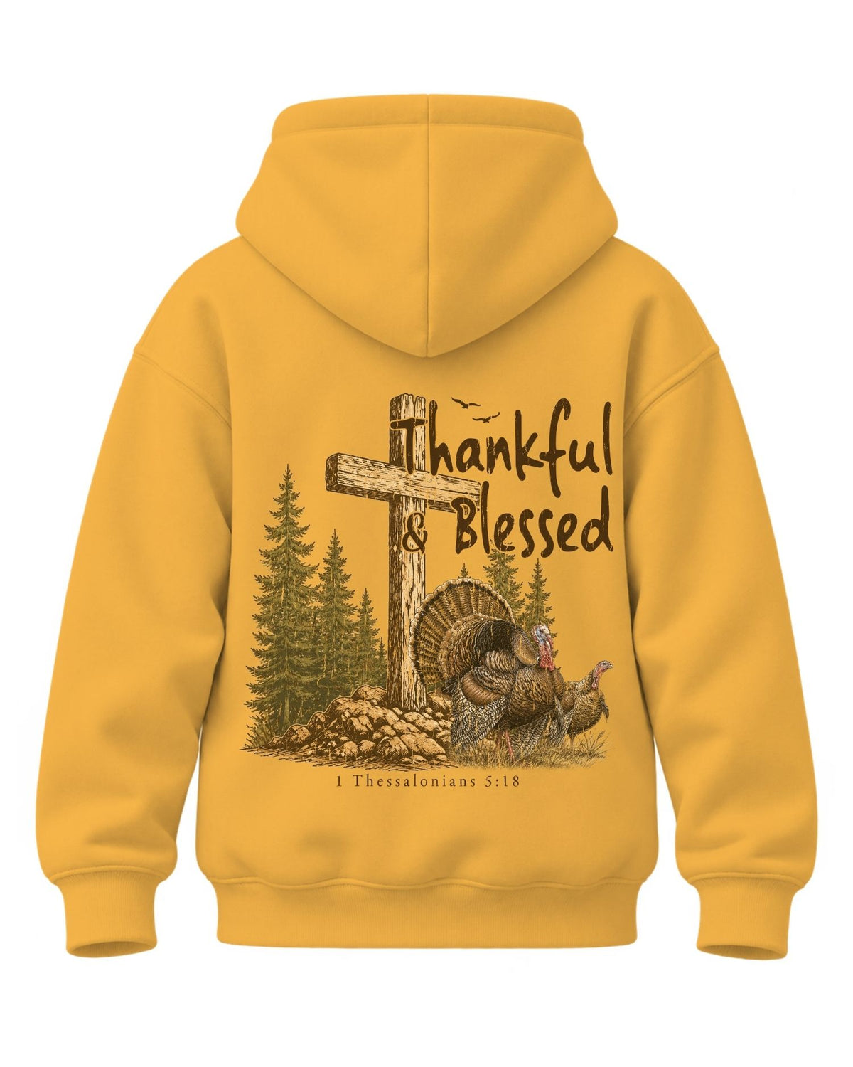 Youth Thankful And Blessed Turkeys Hoodie — GOLD