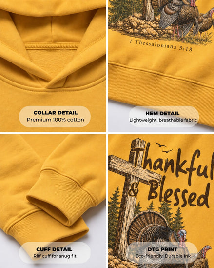 Youth Thankful And Blessed Turkeys Hoodie — GOLD