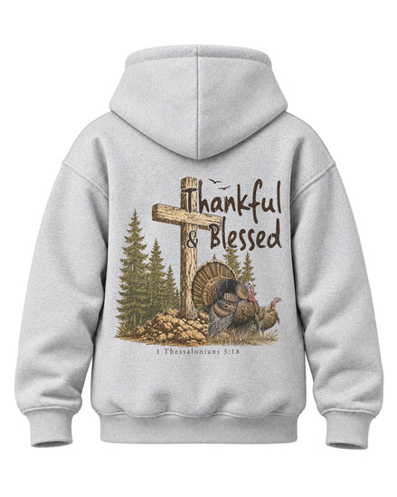 Youth Thankful And Blessed Turkeys Hoodie — SPORT GREY