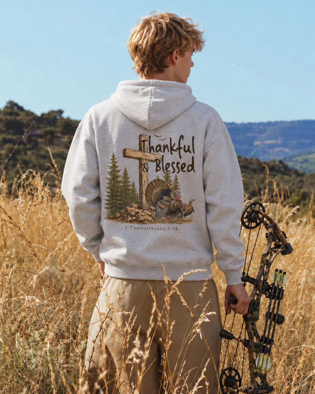 Youth Thankful And Blessed Turkeys Hoodie — SPORT GREY