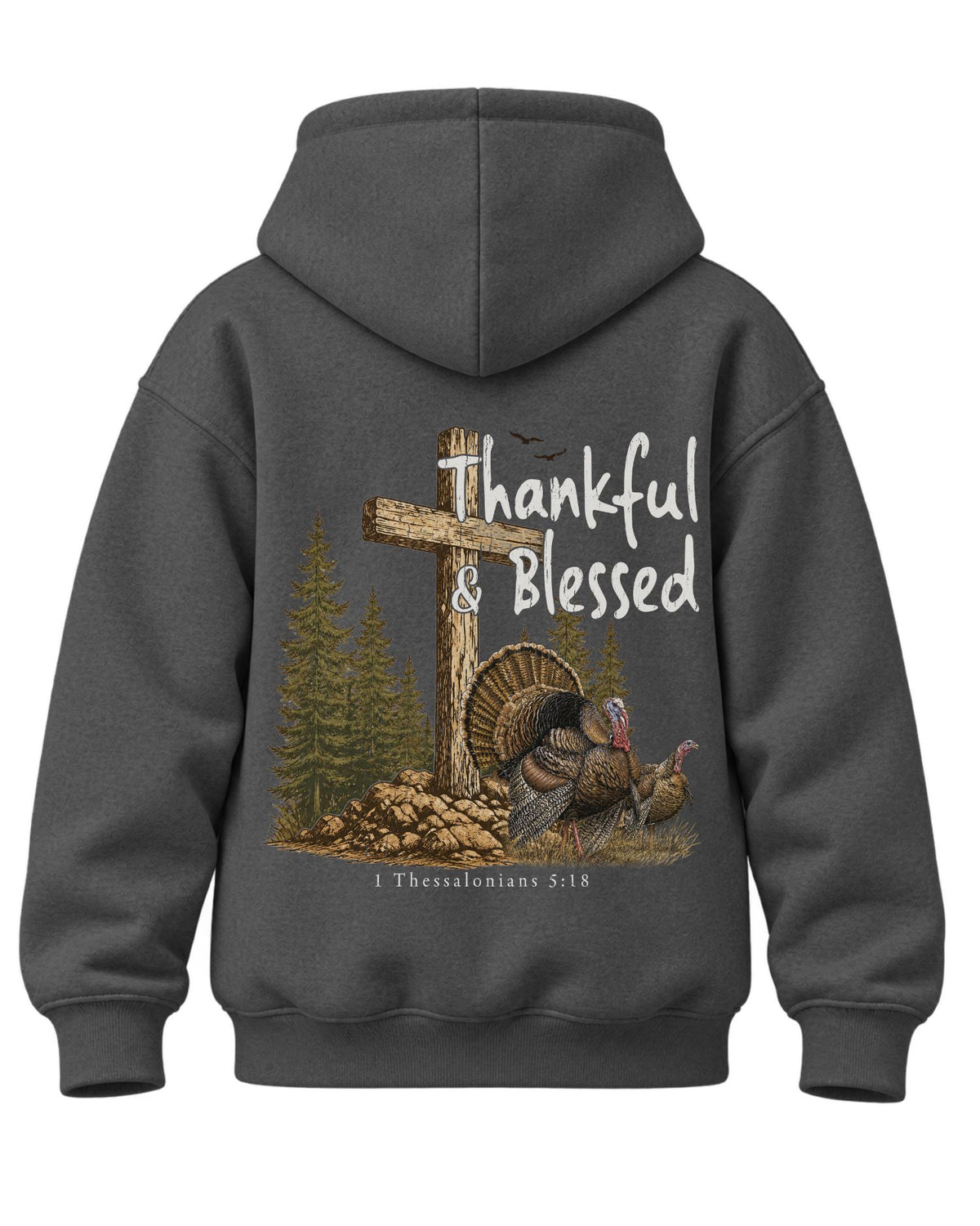 Youth Thankful And Blessed Turkeys Hoodie — CHARCOAL