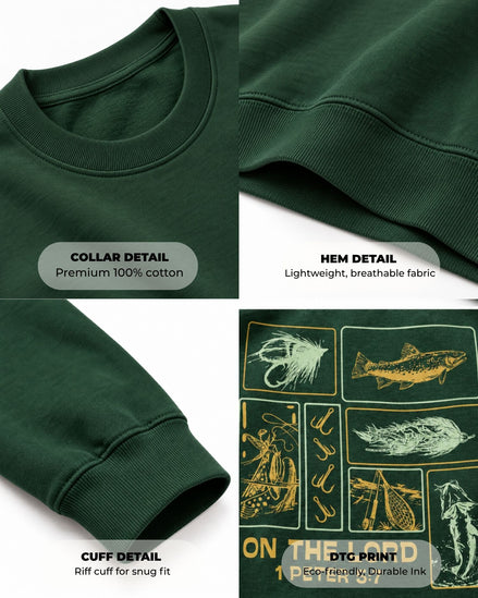 Youth Faith & Fishing "Cast Your Cares" Sweatshirt — FOREST GREEN