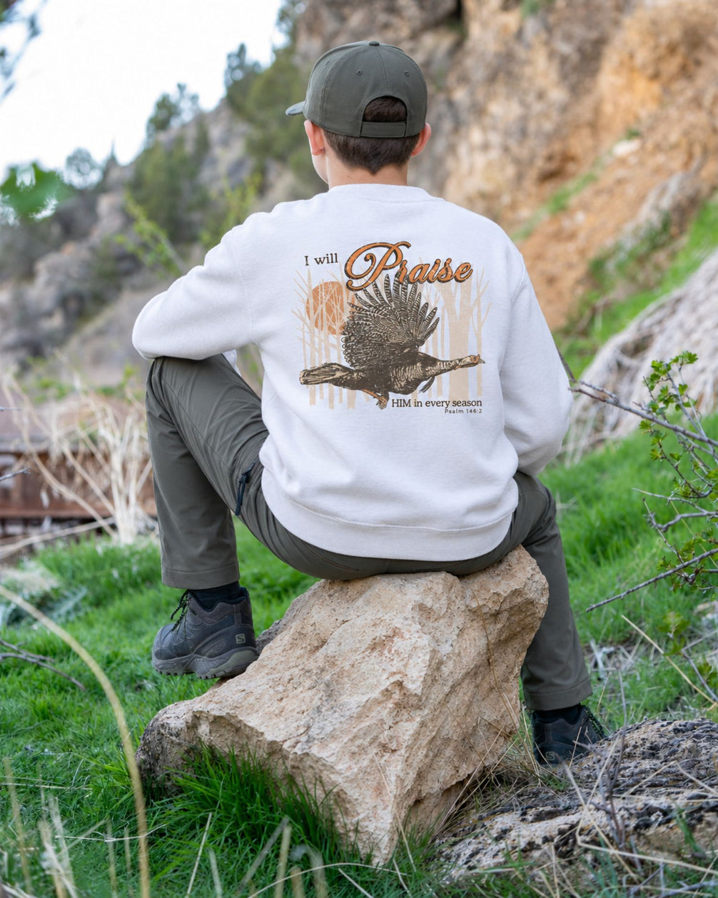 Youth I Will Praise Him In Every Season Sweatshirt — WHITE
