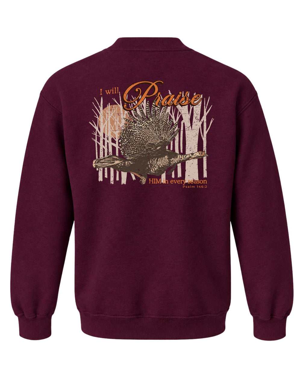 Youth I Will Praise Him In Every Season Sweatshirt — MAROON