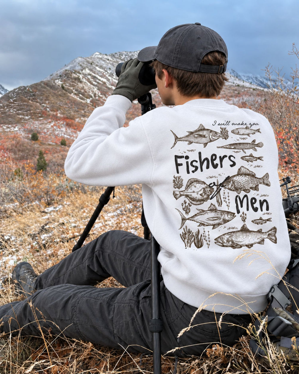 Youth "Fishers of Men" Matthew 4:19 Sweatshirt — WHITE
