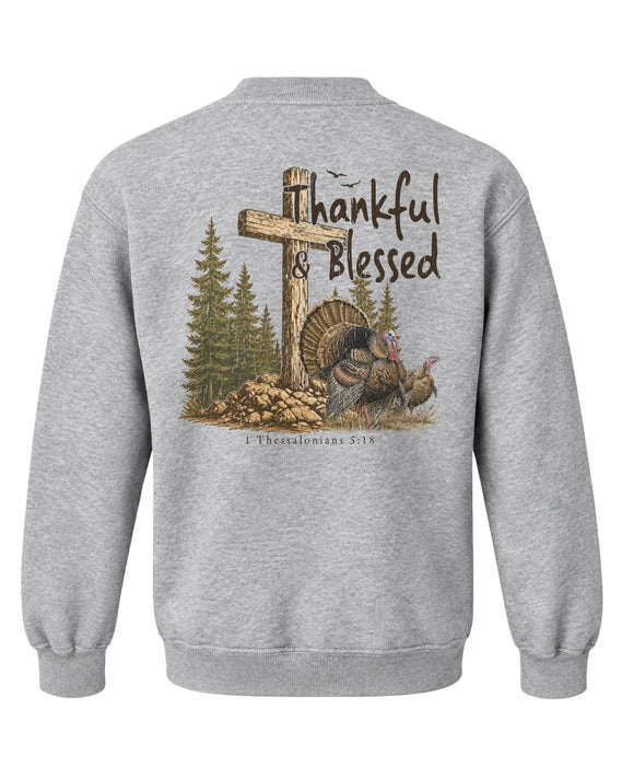 Youth Thankful And Blessed Turkeys Sweatshirt — SPORT GREY