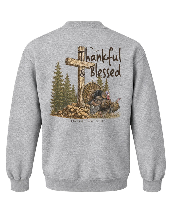 Youth Thankful And Blessed Turkeys Sweatshirt — SPORT GREY