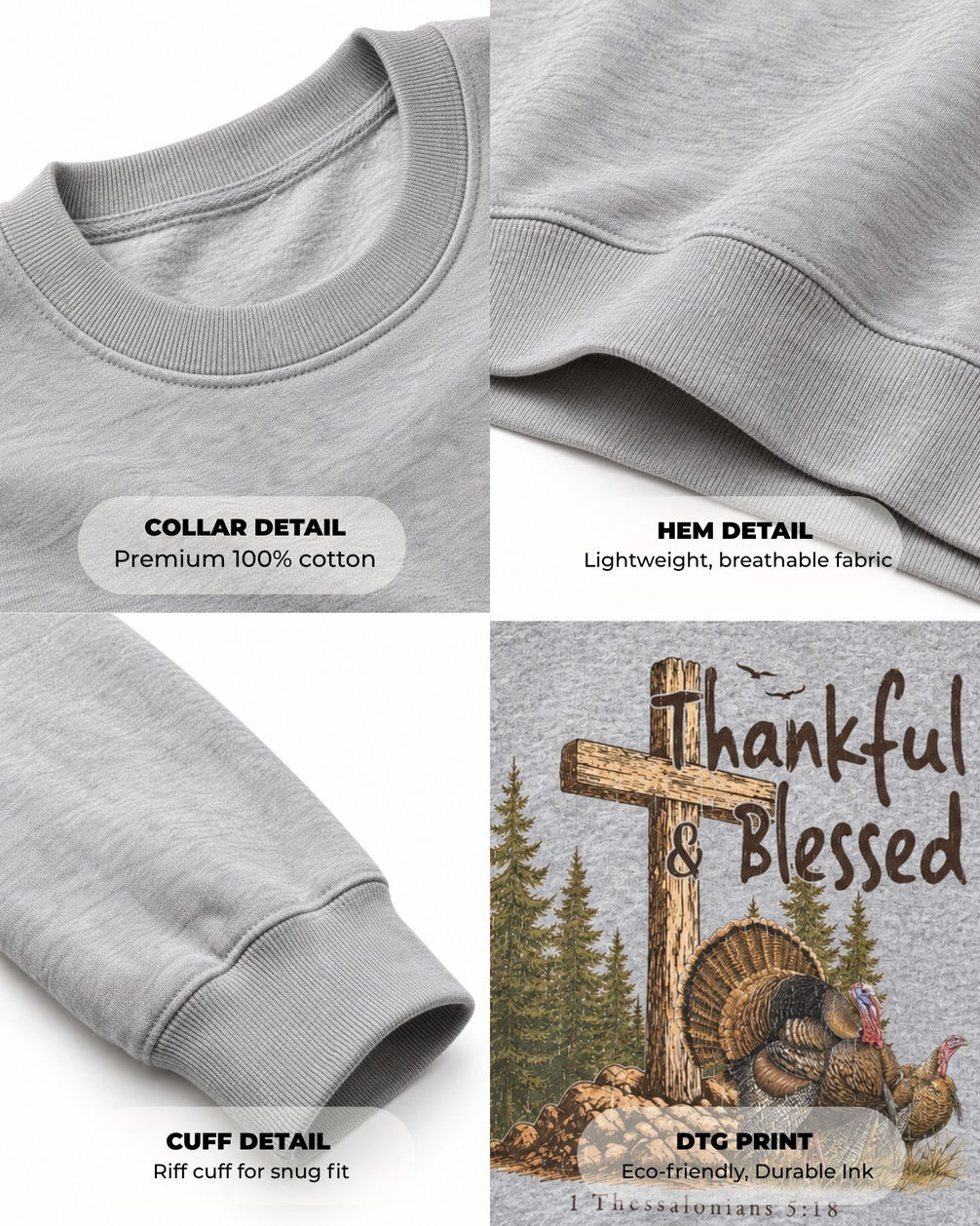 Youth Thankful And Blessed Turkeys Sweatshirt — SPORT GREY