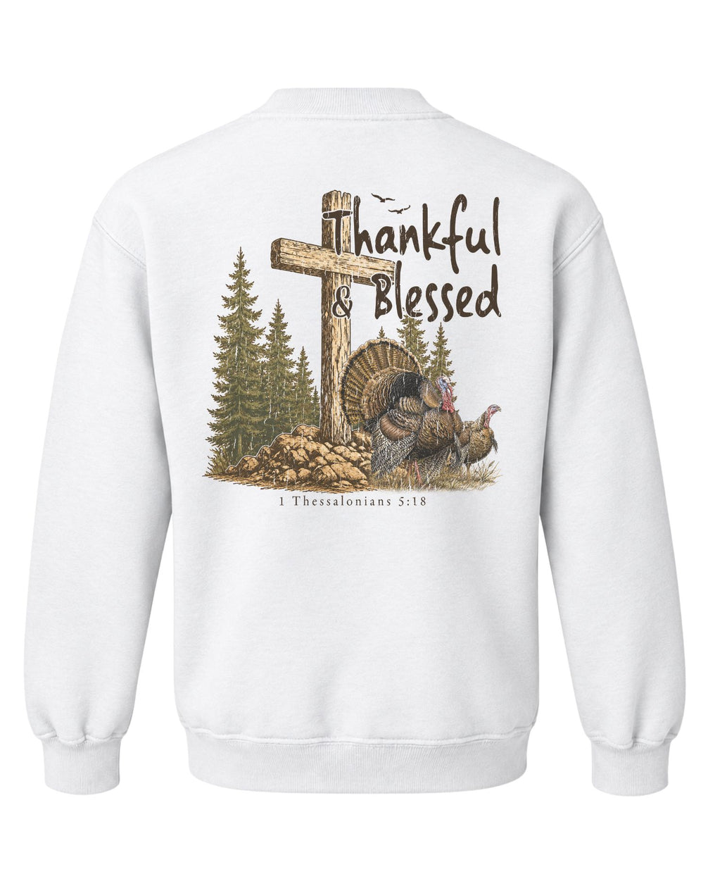 Youth Thankful And Blessed Turkeys Sweatshirt — WHITE