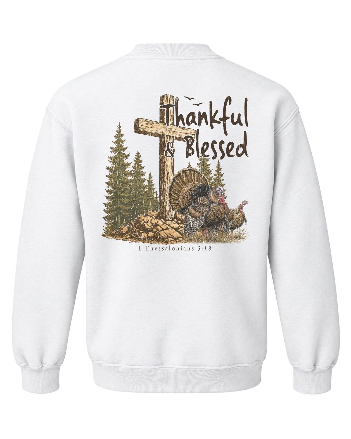 Youth Thankful And Blessed Turkeys Sweatshirt — WHITE