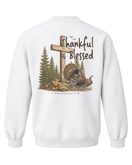 Youth Thankful And Blessed Turkeys Sweatshirt — WHITE