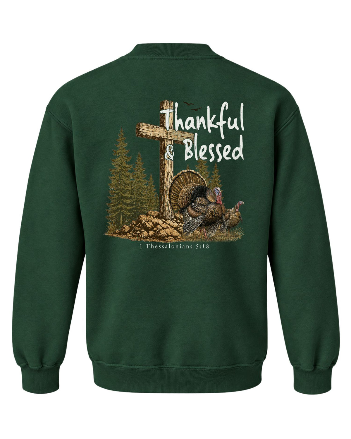 Youth Thankful And Blessed Turkeys Sweatshirt — FOREST GREEN